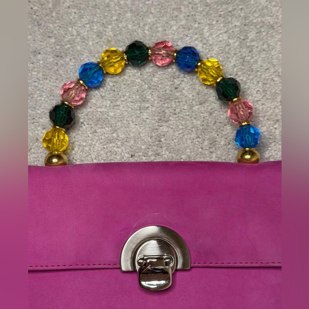 Vibrant Pink Satchel with Beaded Handle - Picture 10 of 11
